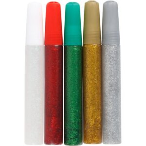 5 stylos de colle pailletée de couleur.