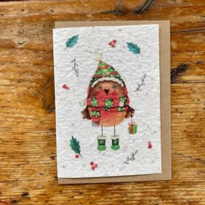 Notre carte à semer pour les fêtes de Noël avec motif petit rouge gorge.