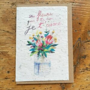 Une jolie carte pour dire "je t'aime". Cette carte à planter vous offrira des fleurs !