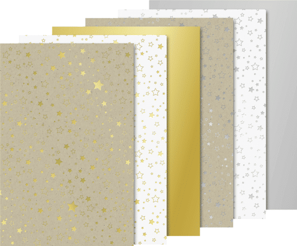 Notre bloc de 12 feuilles de papier cartonné A4 avec motif "étoiles" est parfait pour les loisirs créatifs comme le scrapbooking.