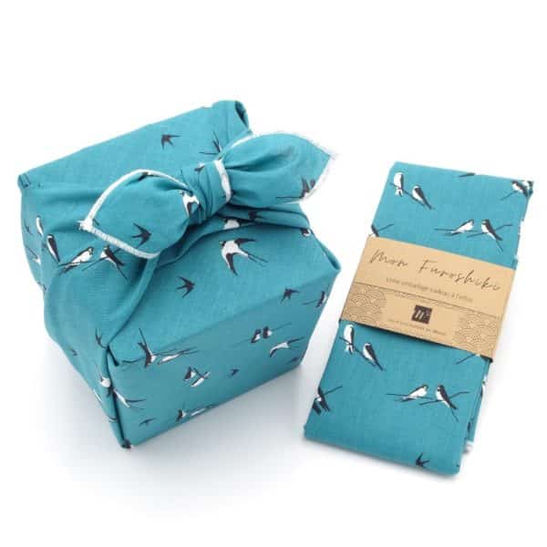Tissu furoshiki de taille moyenne. Bleu avec oiseaux.