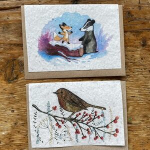 Des cartes à planter pour les fêtes de Noël aux motifs renard, oiseaux...