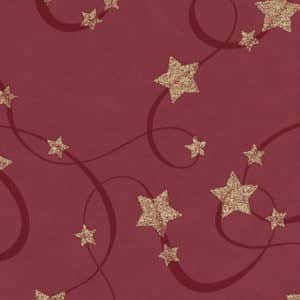 Emballage cadeaux de Noël. Couleur bordeaux avec motif étoile dorée pailletée en relief.