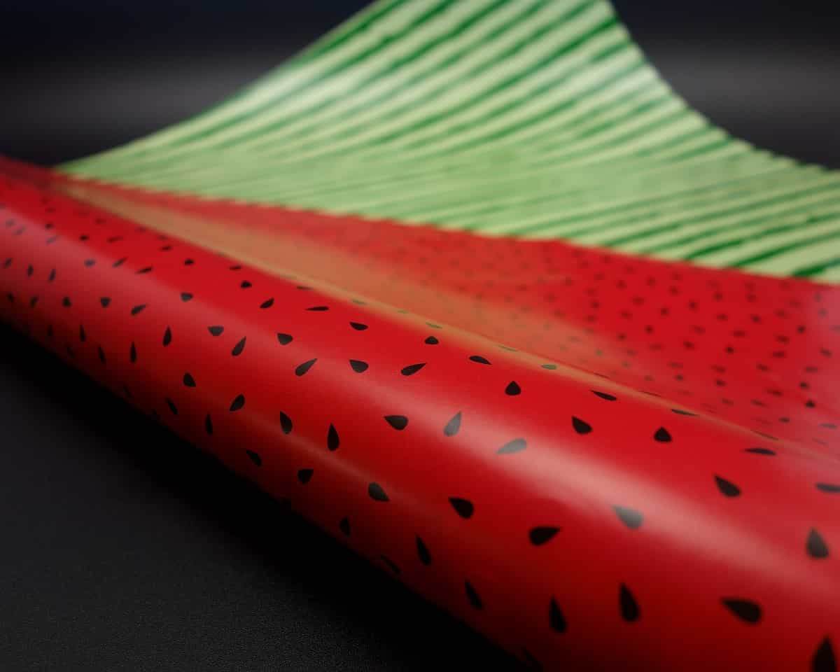 Papier cadeau original réversible - pastèque - 3m - Rouge et vert