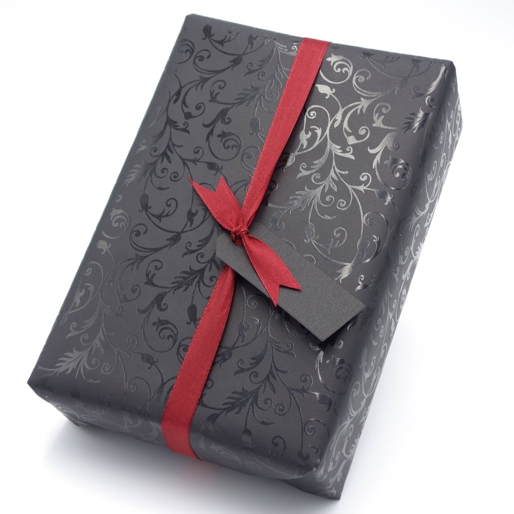 Papier cadeau luxe noir - Réversible - Style baroque