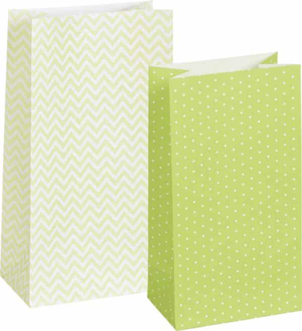 12 sachets en papier vert et blanc de marque Heyda. 2 tailles, 2 motifs.