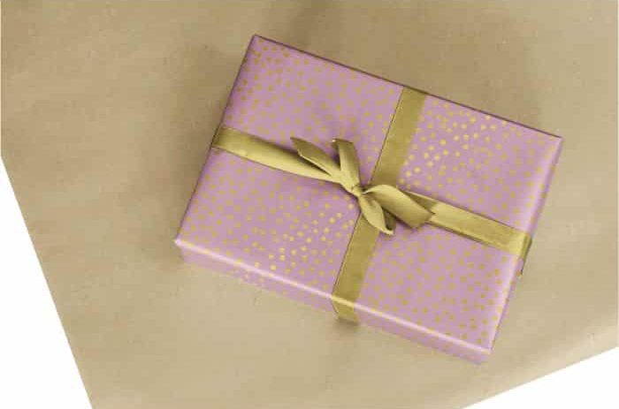 Papier cadeau rose & pois dorés - 100% recyclé - 5m - Papier recyclé