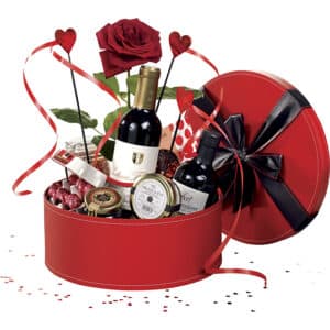 Coffret cadeau pour la st valentin. Rouge et noir.