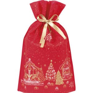 Passez un Noël écologique avec nos pochons cadeau réutilisables en tissu rouge.