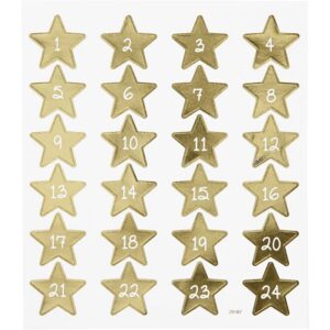 De petits stickers en forme d'étoile pour réaliser un calendrier de l'avent. Numéro 1 à 24.